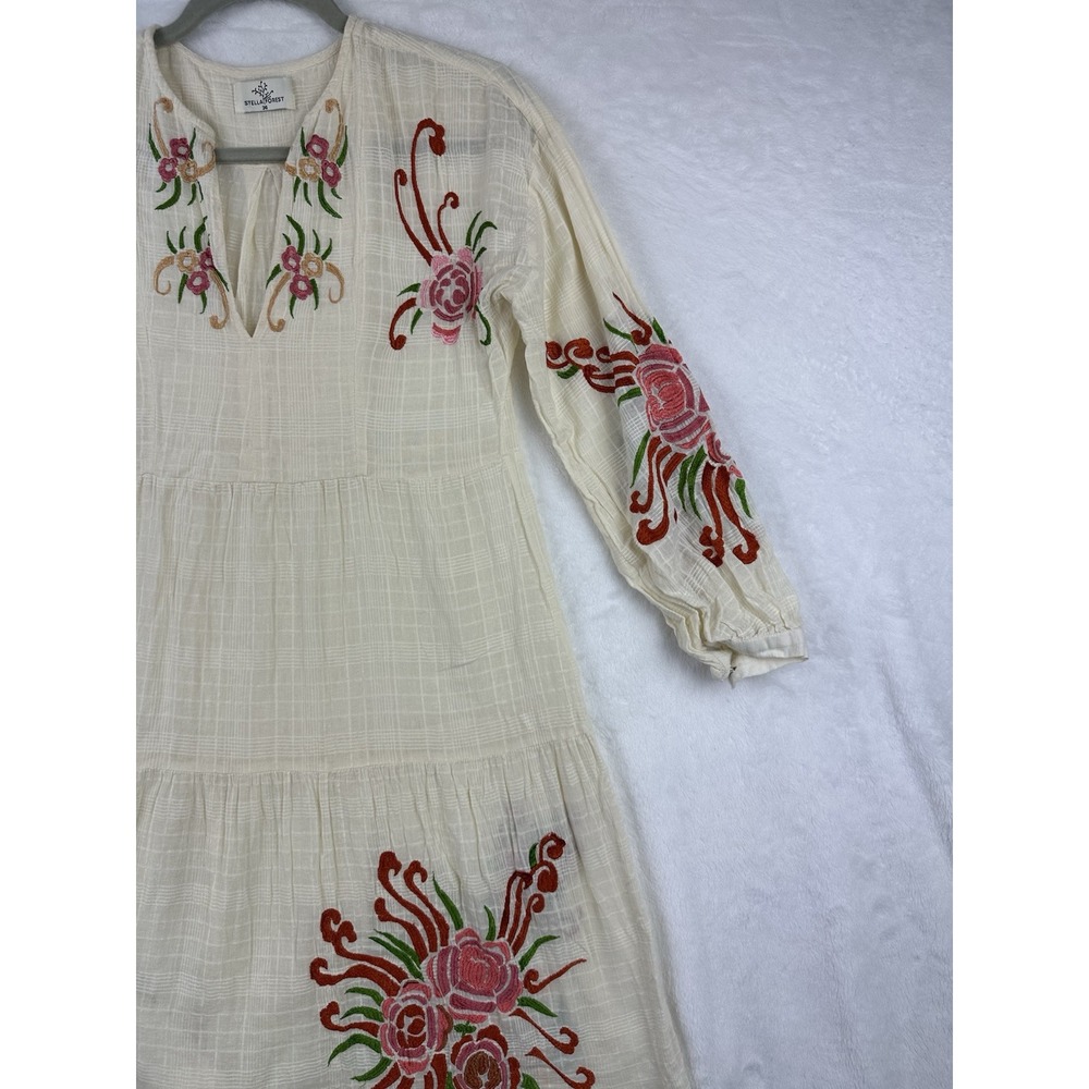 Anthropologie Stella Forest Dress Size 36 Floral Embroidered Peasant Ecru Ivory - Picture 4 of 13